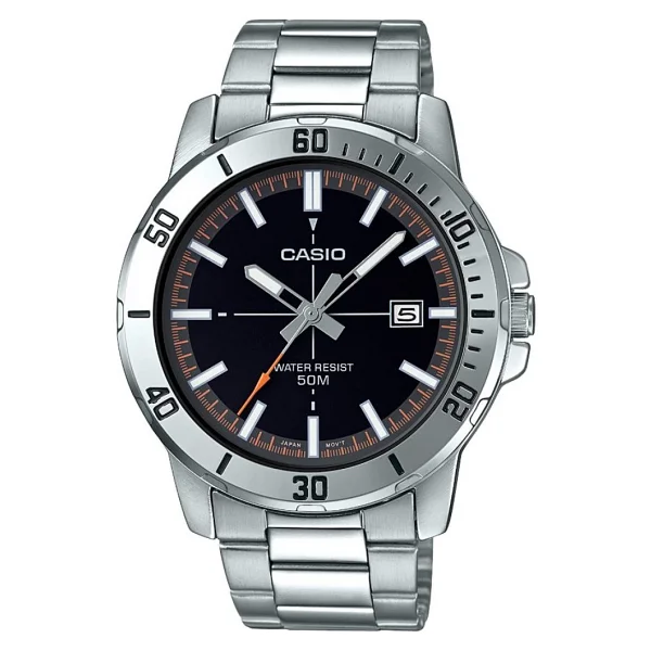 Casio Standart Mtp-Vd01d-1e2vudf Çelik Kordon Siyah-Turuncu Erkek Kol Saati - Görsel 6