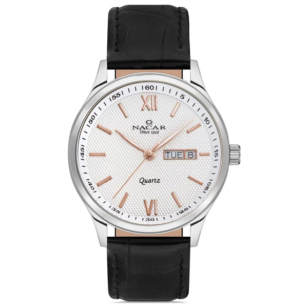 Nacar Nc31-29b155-Awrl1 Deri Kordon Siyah-Rose Gold Erkek Kol Saati - Görsel 4