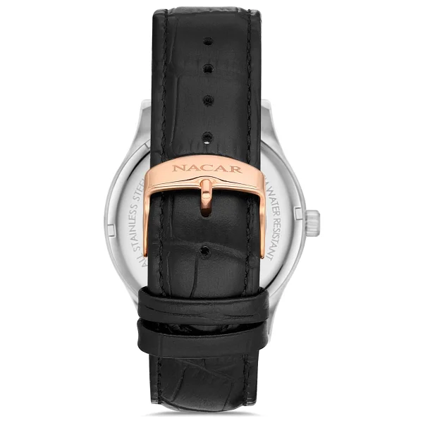 Nacar Nc31-29b155-Awrl1 Deri Kordon Siyah-Rose Gold Erkek Kol Saati - Görsel 3