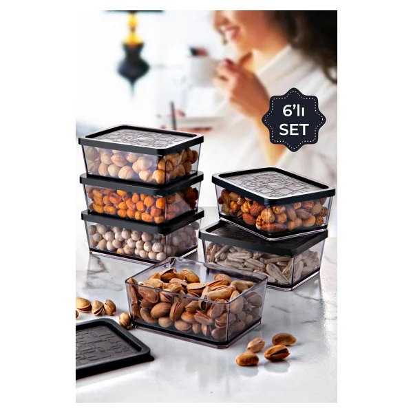 Vienev 6lı Multi Set Kahvaltılık Ikramlık Saklama Kabı Küçük Boy Siyah - Görsel 2