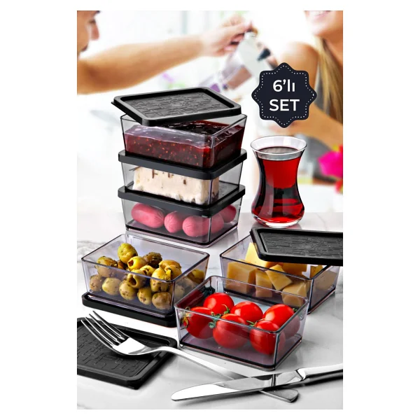 Vienev 6lı Multi Set Kahvaltılık Ikramlık Saklama Kabı Küçük Boy Siyah