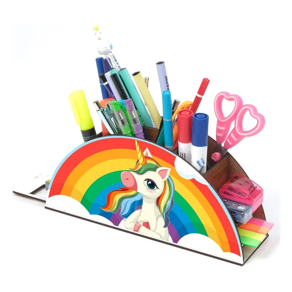 Notpa Ahşap Düşünen Unicorn Gökkuşağı Cetvelli Masaüstü Kalemlik Kutu Çocuklar Için Organizer Gk105 - Görsel 2