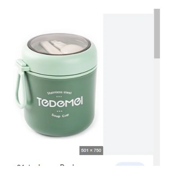 Tedemeı Paslanmaz Çelik Yuvarlak Kaşıklı Yemek Taşıma Kabı 530ml - Görsel 2