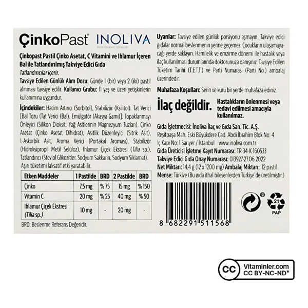 Çinkopast Portakal Ihlamur Ve Ballı 12'li Pastil - Görsel 8
