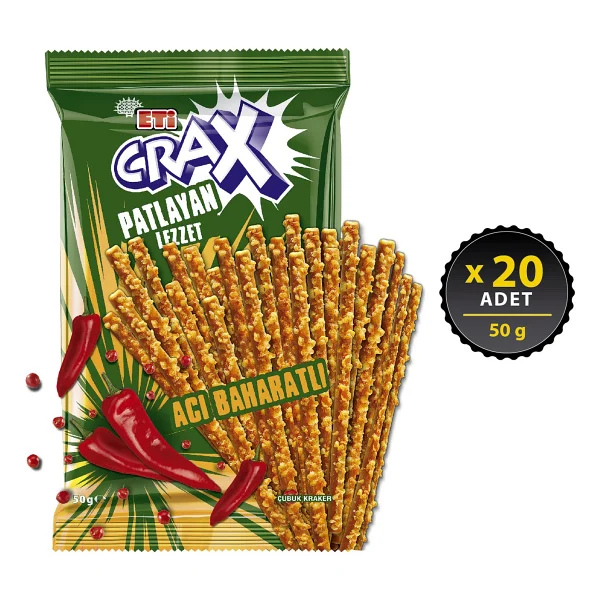 Eti Crax Patlayan Lezzet 50 Gr 20'li Paket Acı Baharatlı Çubuk Kraker - Görsel 4