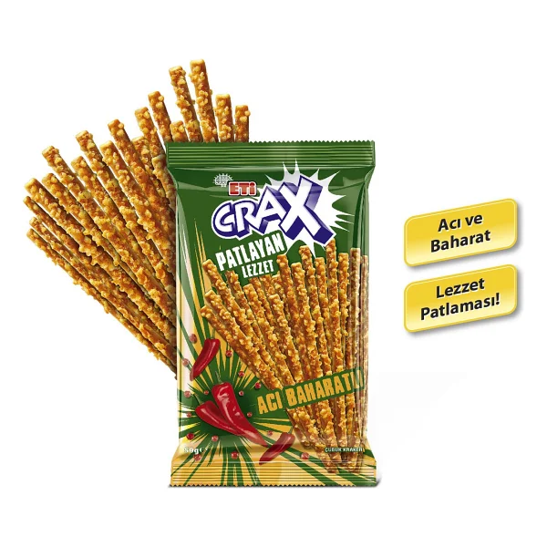 Eti Crax Patlayan Lezzet 50 Gr 20'li Paket Acı Baharatlı Çubuk Kraker - Görsel 3