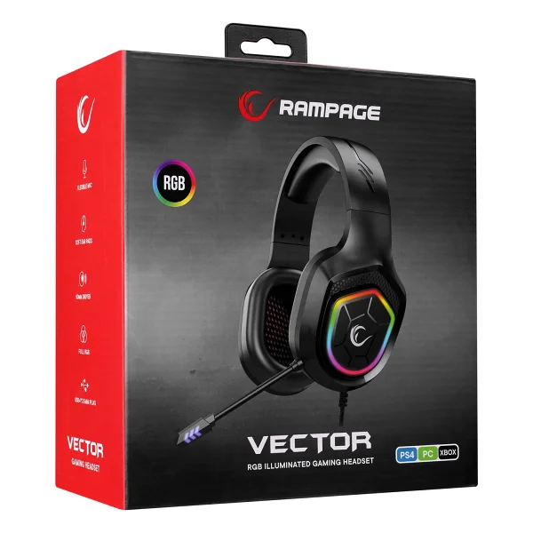 Rampage Vector Rm-K90 Siyah RGB USB Kablolu Kulak Üstü Oyuncu Kulaklığı - Görsel 9