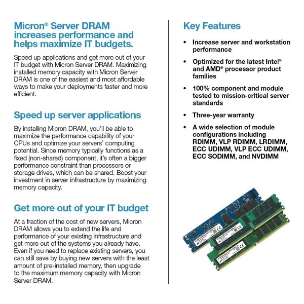 Micron 32 GB 3200 MHz Cl22 Mta36asf4g72pz-3g2r DDR4 Server RAM - Görsel 3