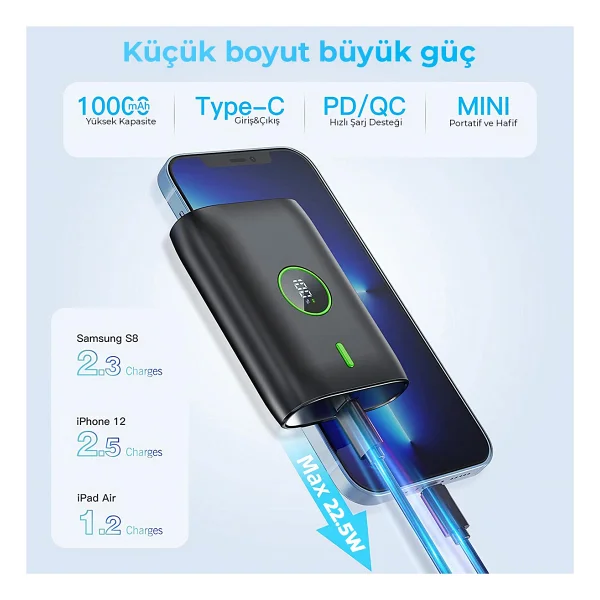 Woyax By Deji Powerbank 10000 mAh 22.5w Hızlı Taşınabilir Şarj Cihazı - Siyah - Görsel 4