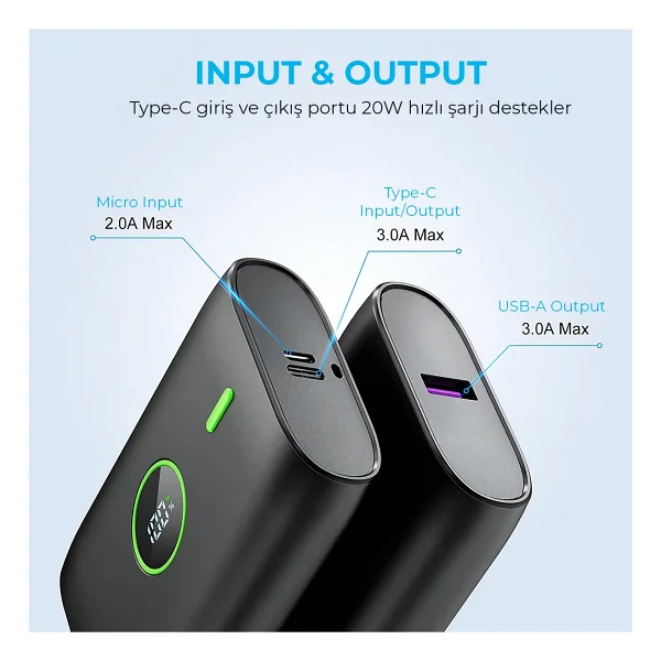 Woyax By Deji Powerbank 10000 mAh 22.5w Hızlı Taşınabilir Şarj Cihazı - Siyah - Görsel 6