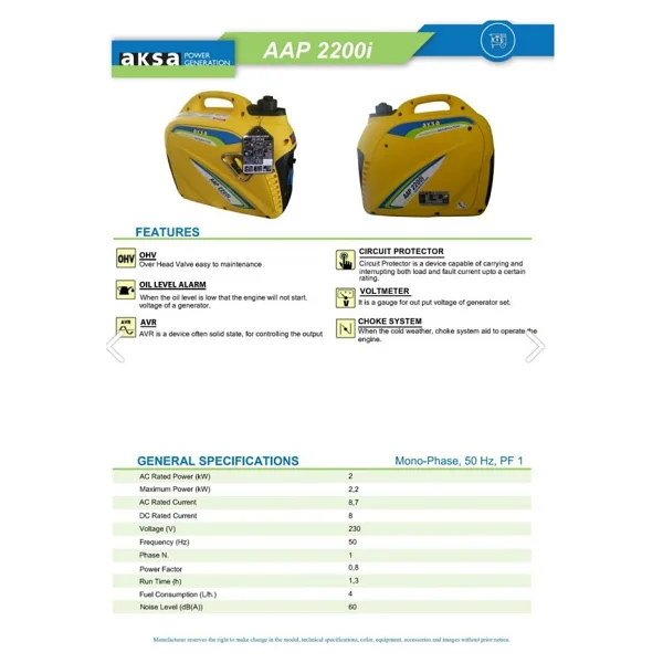 Aksa Aap 2200i İpli Inverter Çanta Benzinli Sessiz Jeneratör - Görsel 3