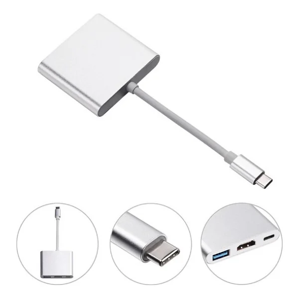 Daytona Multifunction 3in1 Type-C To USB 3.0 Hdmı Dönüştürücü Adaptör - Gümüş - Görsel 3