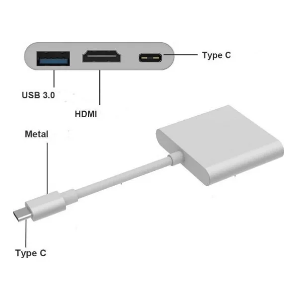 Daytona Multifunction 3in1 Type-C To USB 3.0 Hdmı Dönüştürücü Adaptör - Gümüş - Görsel 4