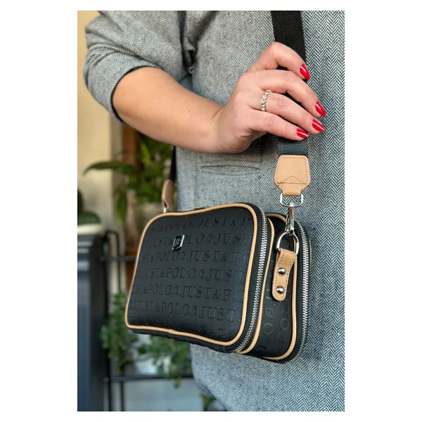 Just Polo Kadın Siyah 5 Bölmeli Ayarlanabilir Uzun Askılı Omuz Çantası Postacı Çantası 6 Bölmeli 28 X18 Cm 4023-Gd - Siyah - Taba - Görsel 6