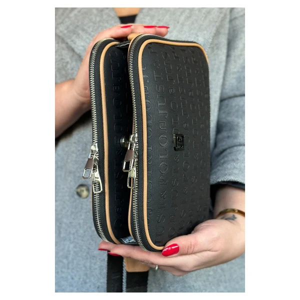 Just Polo Kadın Siyah 5 Bölmeli Ayarlanabilir Uzun Askılı Omuz Çantası Postacı Çantası 6 Bölmeli 28 X18 Cm 4023-Gd - Siyah - Taba - Görsel 5