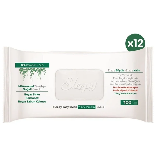 Sleepy Easy Clean Beyaz Sabun Katkılı Yüzey Temizlik Havlusu 100 Yaprak 12'li - Görsel 2