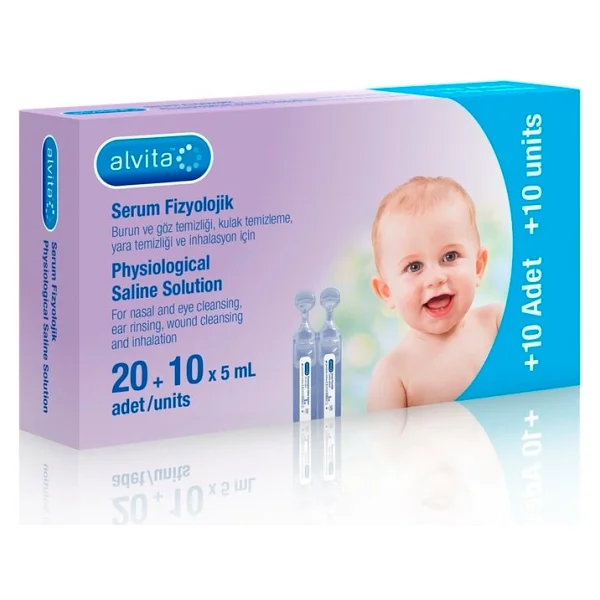 ALVİTA Serum Fizyolojik 30 Flakon 5 ml Beyaz Renkli Bebekler İçin Hijyenik Temizlik - Görsel 2