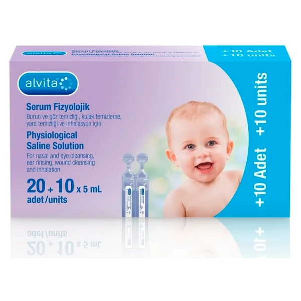 ALVİTA Serum Fizyolojik 30 Flakon 5 ml Beyaz Renkli Bebekler İçin Hijyenik Temizlik - Görsel 3