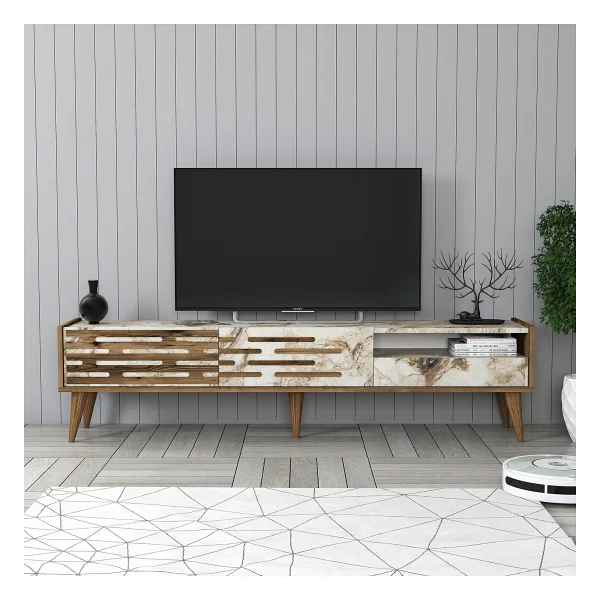 Variant Mobilya Valensiya Alt TV Ünitesi - Ceviz / Beyaz Mermer - Görsel 6