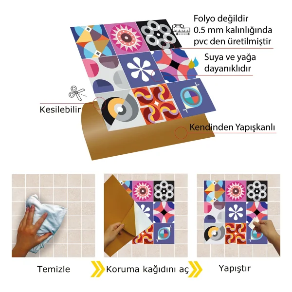 Tink Kendinden Yapışkanlı Şeker Desenli Pvc Karo 30x30 Cm (4 Adet) 0,36 M2 - Görsel 3