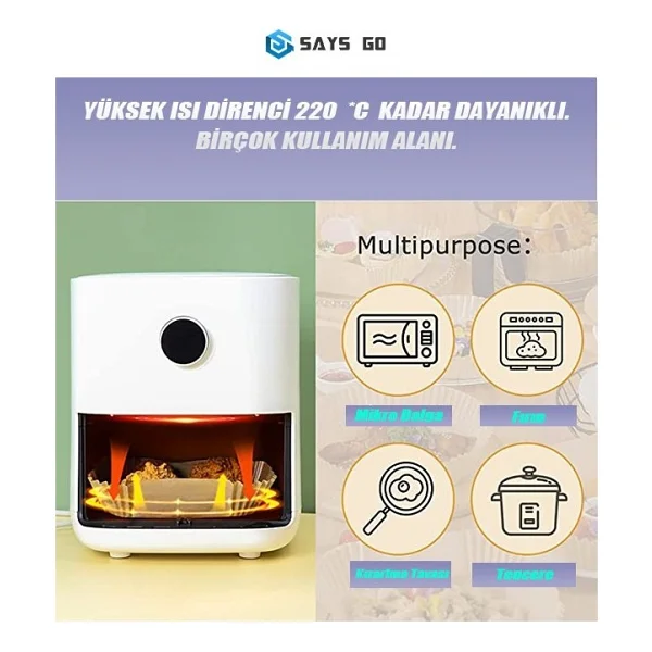 Says Go Fritöz Pişirme Kağıdı Airfryer Sıcak Hava Fritözü Philips Xiaomi Uyumlu Gıda Sınıfı Pişirme Kağıdı 50'li - Kahverengi - Görsel 2
