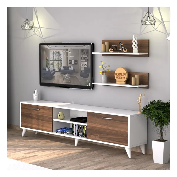 Moonlife Zümrüt Tv Sehpası Beyaz Ceviz - Görsel 5