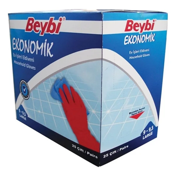Beybi 9-9.5 Ekonomik 25'li Paket Lateks Kırmızı Eldiven - Görsel 2