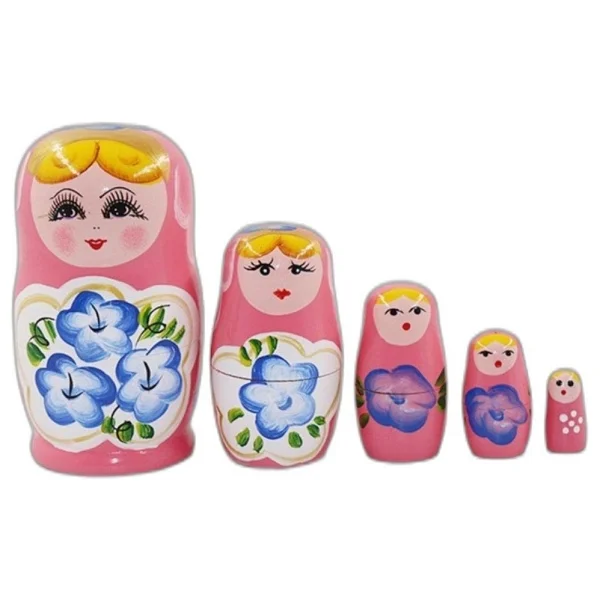 Dünyadan Hediyeler Ahşap Matruşka Bebek Beşli Set Pembe - Görsel 6
