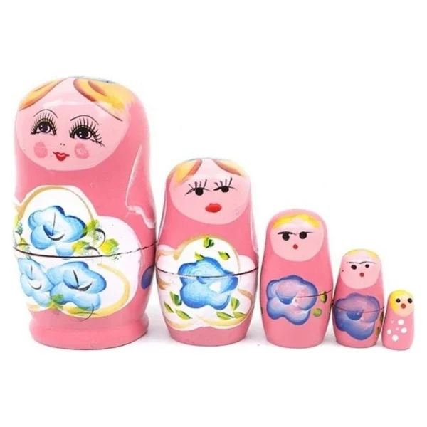 Dünyadan Hediyeler Ahşap Matruşka Bebek Beşli Set Pembe - Görsel 2
