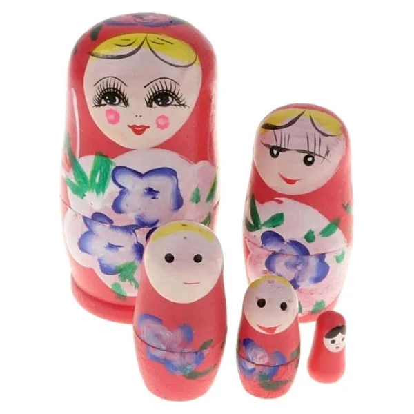 Dünyadan Hediyeler Ahşap Matruşka Bebek Beşli Set Pembe - Görsel 4