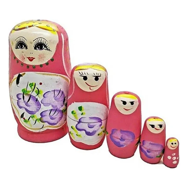 Dünyadan Hediyeler Ahşap Matruşka Bebek Beşli Set Pembe - Görsel 5