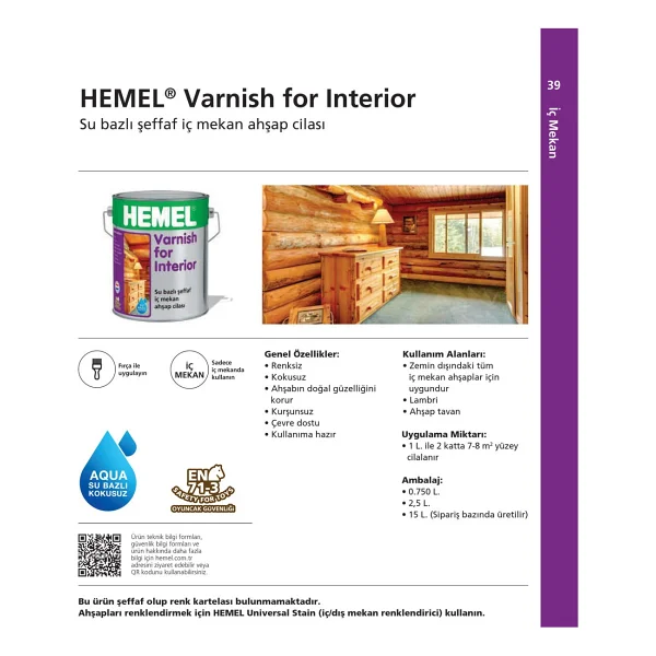 Hemel Varnish For Interior 2.5 Lt Su Bazlı Vernik - Görsel 6