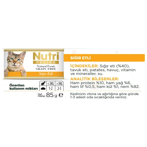 Nutri Feline Tahılsız Sığır Etli 85 Gr Yetişkin Konserve Kedi Maması - Görsel 3
