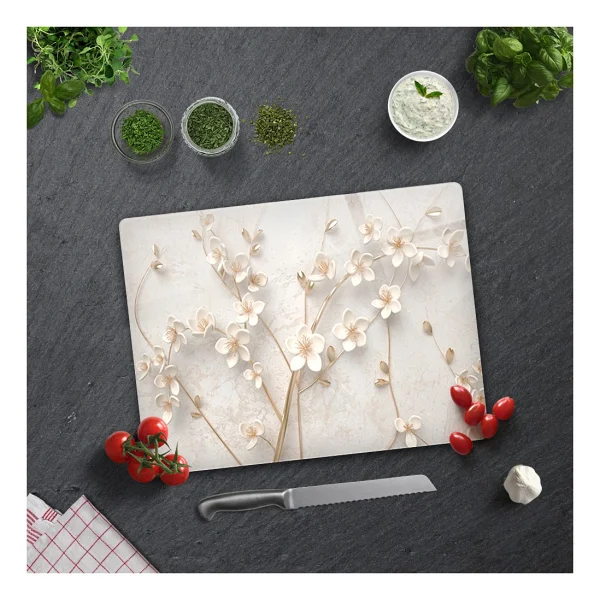 Decorita Cam Ocak Arkası Koruyucu Beyaz Çiçek - Gold - 52 X 60 Cm - Görsel 10