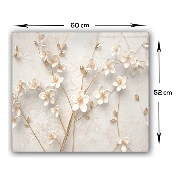 Decorita Cam Ocak Arkası Koruyucu Beyaz Çiçek - Gold - 52 X 60 Cm - Görsel 3