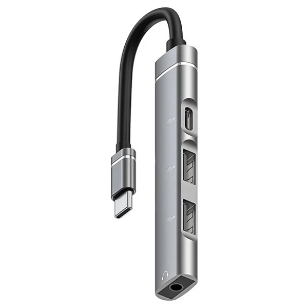 Ally 4in1 Type-C+3.5mm+USB Girişli Çoğaltıcı Adaptör Çevirici Hub - Gri - Görsel 5