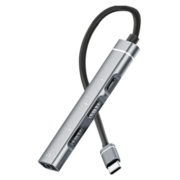 Ally 4in1 Type-C+3.5mm+USB Girişli Çoğaltıcı Adaptör Çevirici Hub - Gri - Görsel 2