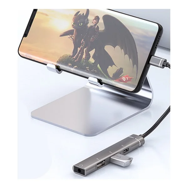 Ally 4in1 Type-C+3.5mm+USB Girişli Çoğaltıcı Adaptör Çevirici Hub - Gri - Görsel 3
