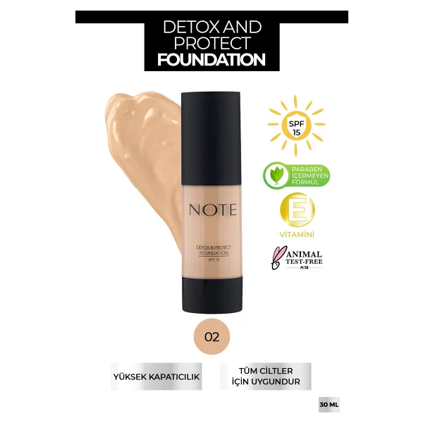 Note Detox & Protect Spf 15 02 Natural Beige 30 Ml Likit Fondöten - Görsel 2