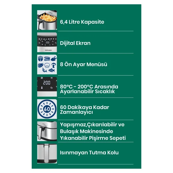 Goldmaster Chefcook Gm7492 6.4 Lt Yağsız Fritöz - Görsel 2