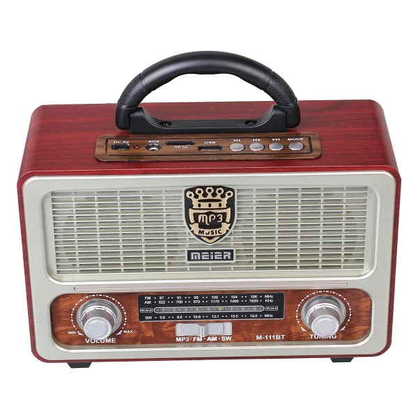 Meier M-111bt USB Sd Destekli Kumandalı Şarjlı Bluetooth Nostaljik Radyo - Görsel 4