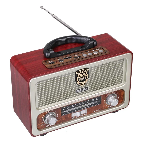 Meier M-111bt USB Sd Destekli Kumandalı Şarjlı Bluetooth Nostaljik Radyo - Görsel 2