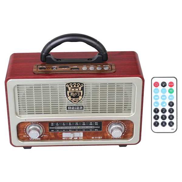 Meier M-111bt USB Sd Destekli Kumandalı Şarjlı Bluetooth Nostaljik Radyo - Görsel 3