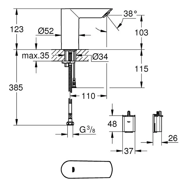 Grohe Bau Cosmopolitan E 36452000 Tek Su Girişli Fotoselli Lavabo Bataryası - Görsel 2