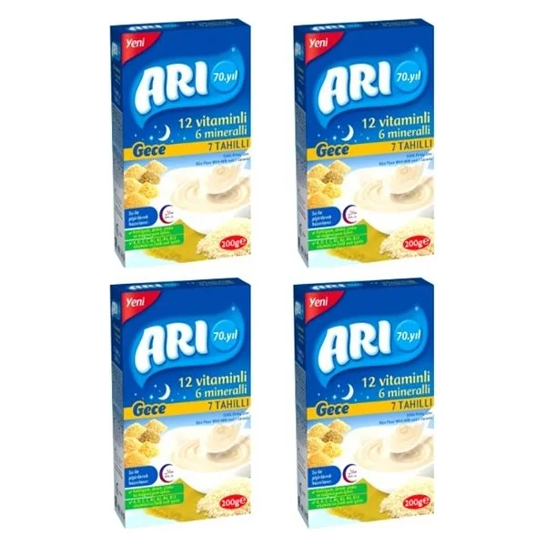 Arı Mama 12 Vitaminli 6 Mineralli 7 Tahıllı Gece Sütlü Pirinç Unu Kaşık Maması 200 Gr 4 Adet - Görsel 2