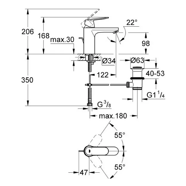 Grohe Eurocosmo Cosmopolitan M 23325000 Tek Kumandalı Lavabo Bataryası - Görsel 2