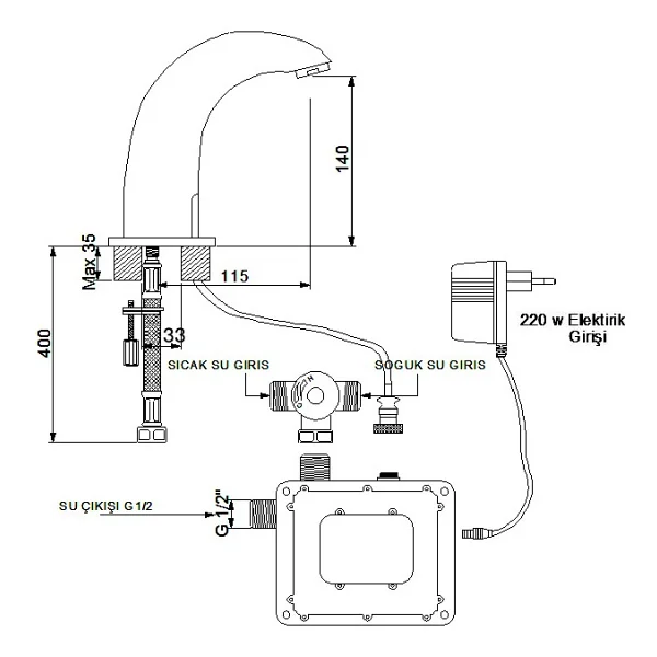 Newarc Elite Fotoselli Gold Lavabo Bataryası - Görsel 2