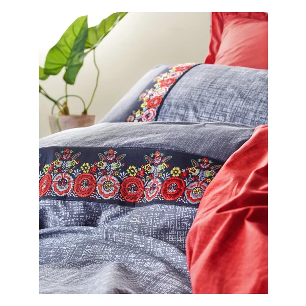 Cotton Box Folk Art Lacivert Çift Kişilik Nevresim Takımı - Görsel 4