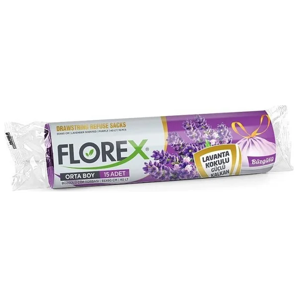 Florex Lavanta Kokulu Büzgülü Büyük Boy Çöp Poşeti 10'lu 25 Adet - Görsel 2