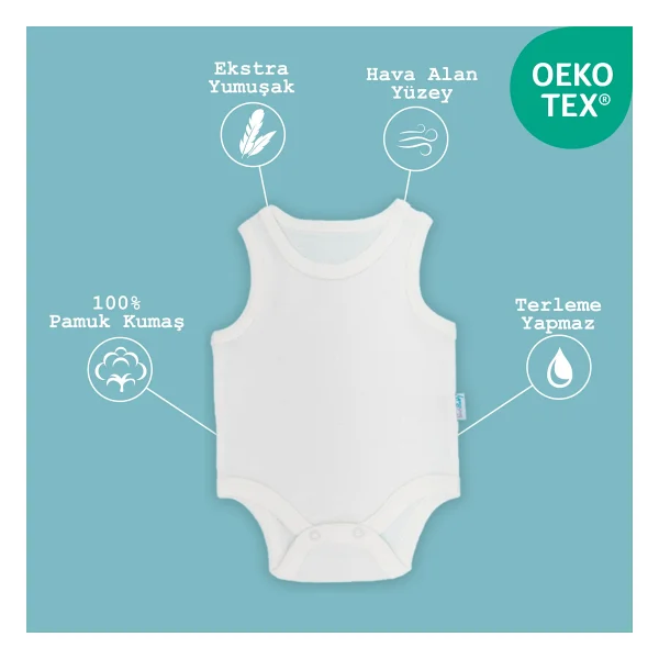 Novibaby 5'li Bebek Atlet Body Zıbın Çıtçıtlı Ekru 100% Pamuk 3-6 Ay - Görsel 5